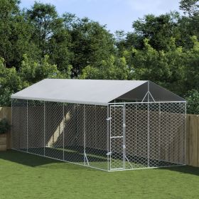 Outdoor Dog Kennel Silver Galvanized Steel 9.8x24.6x8.2 ft Tough