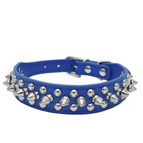 Spiked Studded Leather Dog Collar Rivets Pet Small Large Cat Pit Bull Adjustable (Color: Navy Blue, size: M)